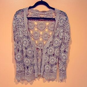 Crochet Tie Front Tan Color Women’s Cardigan Size M